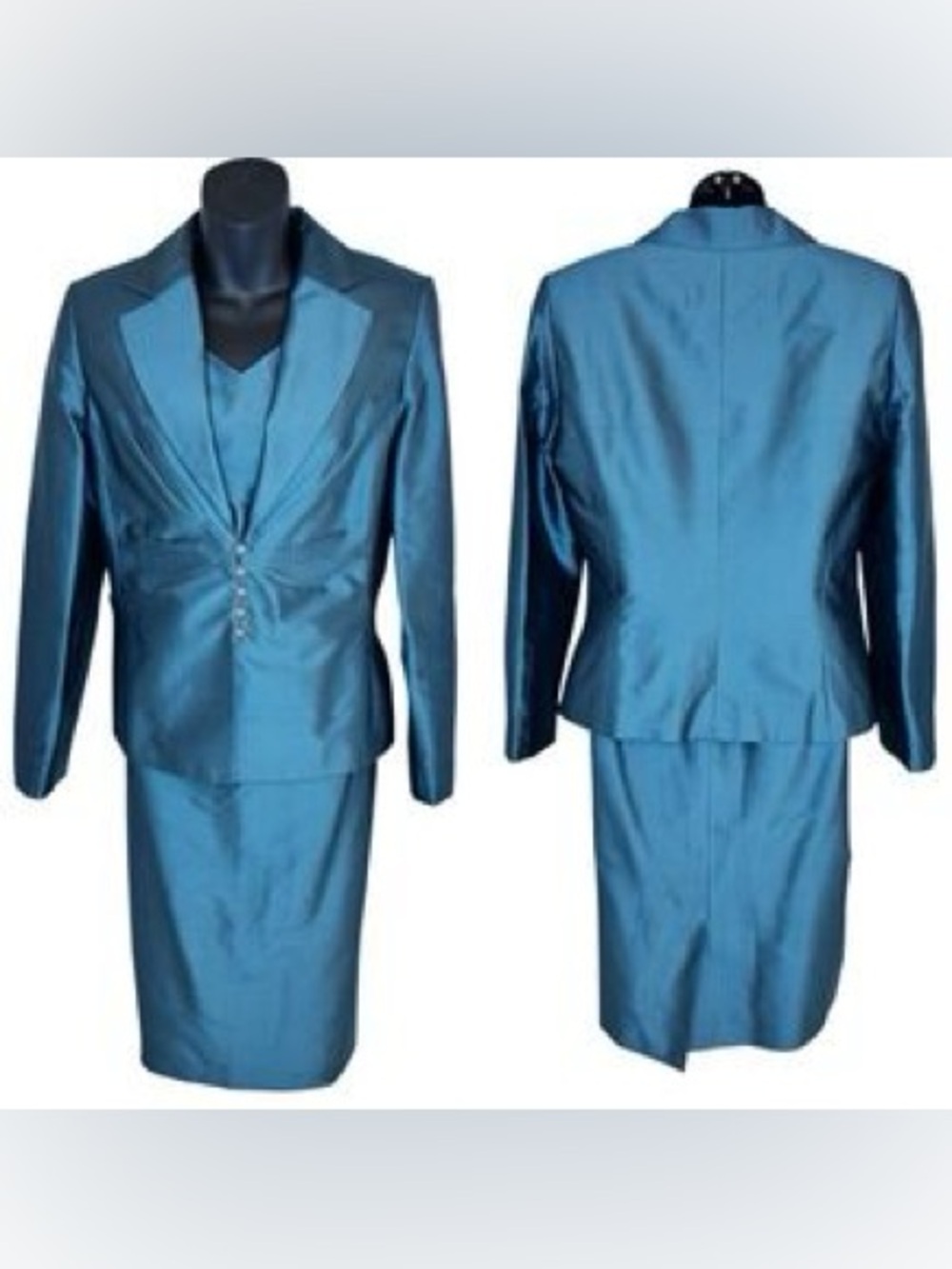 Travis Ayer’s TA Silk Petite Classic Teal Women's Suit Jacket Pencil Skirt 12